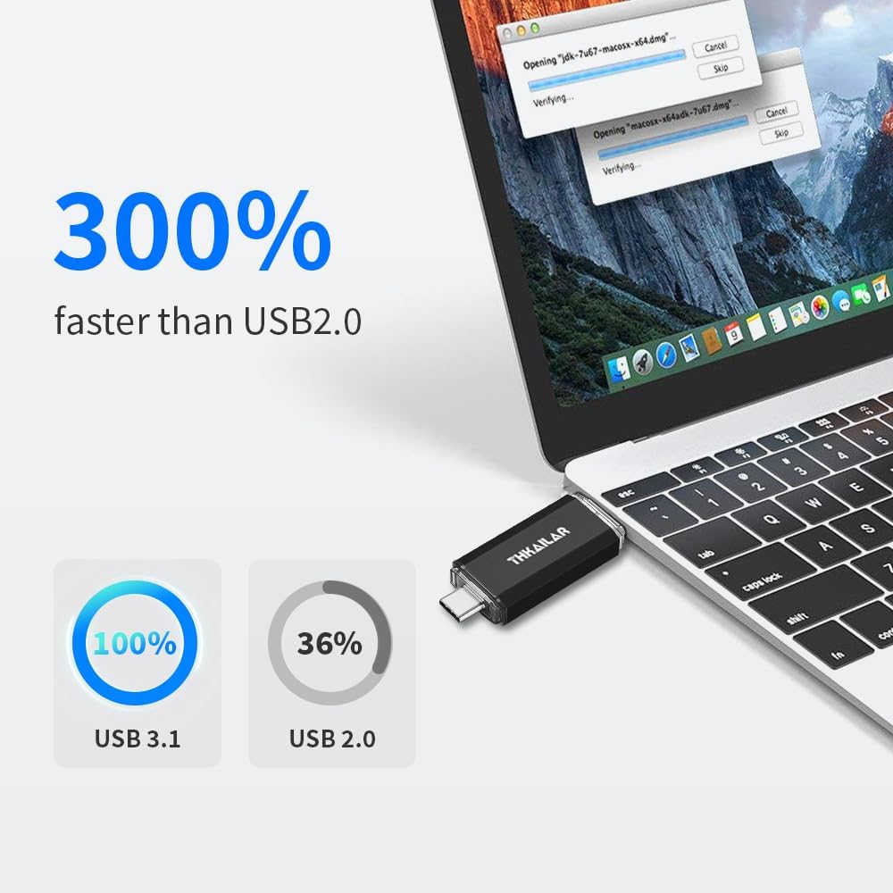 Thkailar USB C Flash Drive 512GB 2 in 1 OTG USB 3.1 Thumb Drive,Memory Stick for Business Traveler Compatible with Android Phone/PC/Mac Pro External Storage Data(Black)