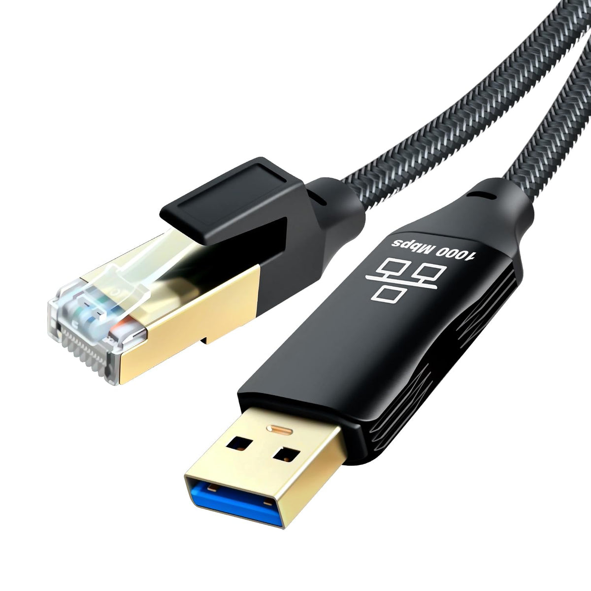 Jelly Tang USB to Ethernet Cable 3Ft,USB 3.0 Male to RJ45 Serial Adapter Directly Connected, Compatible with Laptop, PC, MacBook, Switch, Windows