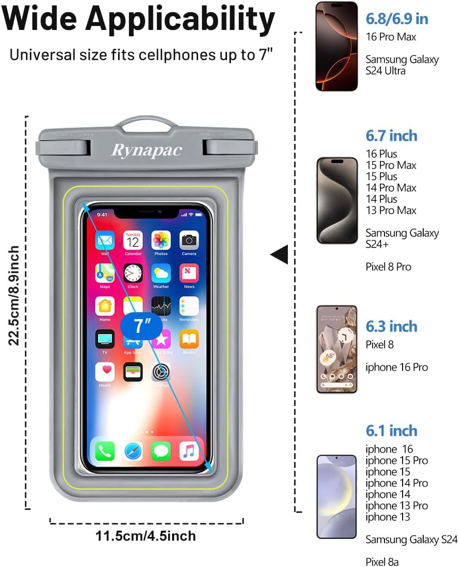 IP68 Waterproof Phone Pouch, Floating Waterproof Phone Case for iPhone 16 15 Pro Max Galaxy S24+ S23 Pixel 8 Pro with Detachable Lanyard, Cellphone Dry Bags Beach Vacation Essentials -2 Pack