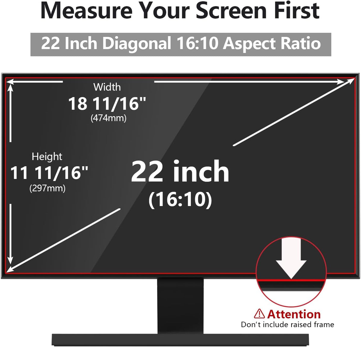 Computer Privacy Screen Protector 22 Inch with Hp Dell Acer Asus Samsung LG and More, Removable Security Shield Filter for 16:10 Aspect Ratio Monitor Like ViewSonic Sceptre AOC Koorui BenQ(22" Diagonal 16:10 1 Pack)