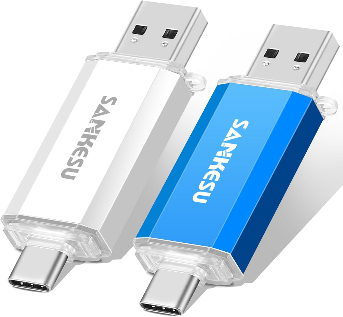 64GB 3.0 USB C Flash Drive, USB-A & Type-C OTG Thumb Stick, Dual Memory Sticks Compatible with PC/Laptop/Type C Cell Phone and Tablet (Silver/Blue)