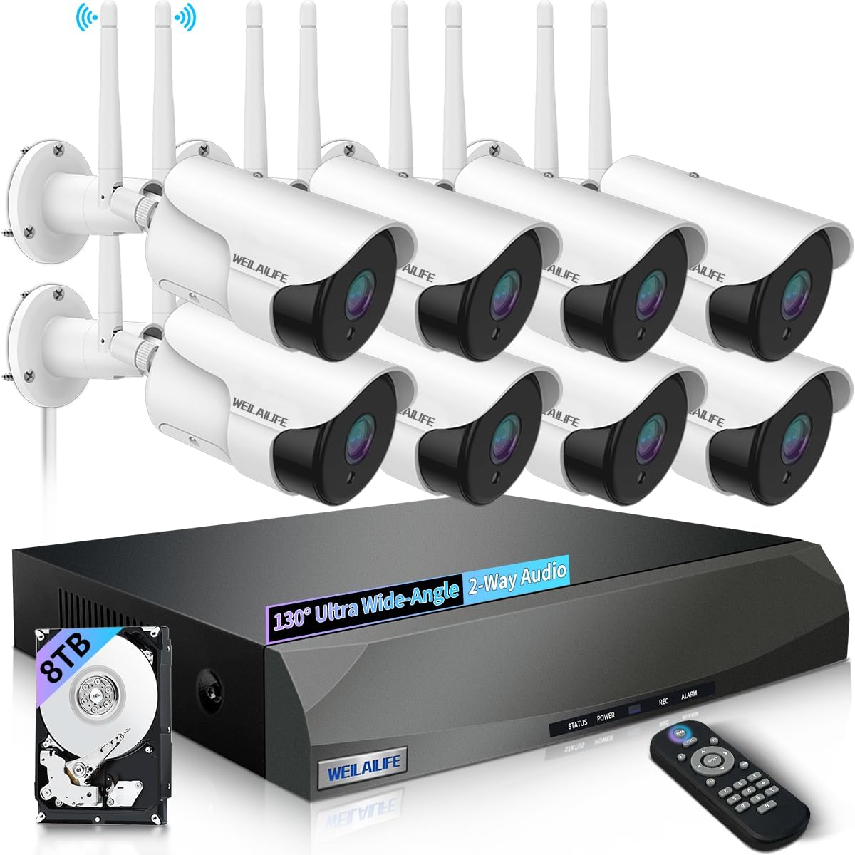 WEILAILIFE 【2-Way Audio】 Outdoor Wireless Security Camera System, Wireless DVR System, WiFi Video Surveillance Systems, Home Security Cameras NVR
