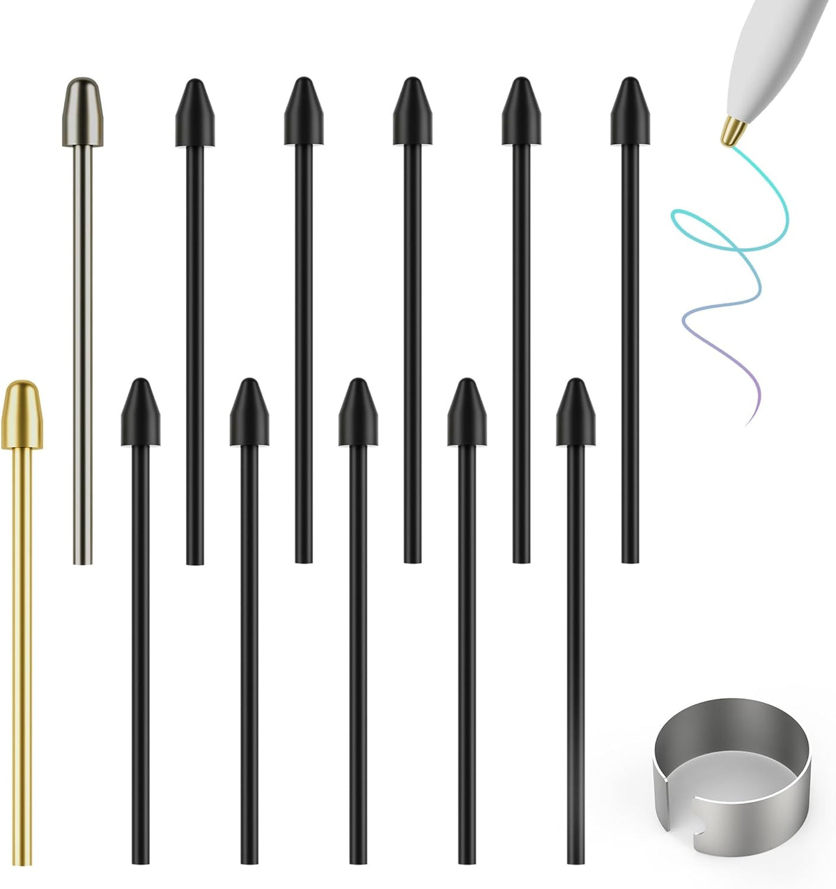 for Remarkable 2 Pen Tips,AHBTEYM Metal Tips,Replacement Nibs Refill Accessories for Remarkable 1/2 Stylus/Marker Plus/Scribe Pen-12Pcs(Gold/Sirvel)