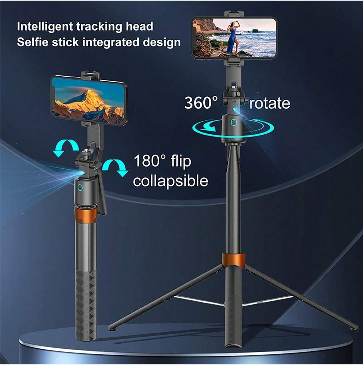 Auto Face Tracking Phone Holder, 360° Rotation Phone Tripod with Wireless Remote and Phone Holder, Selfie Stick Tripod for iPhone、Android Phone, Applied to YouTube, Vlog/TIK Tok
