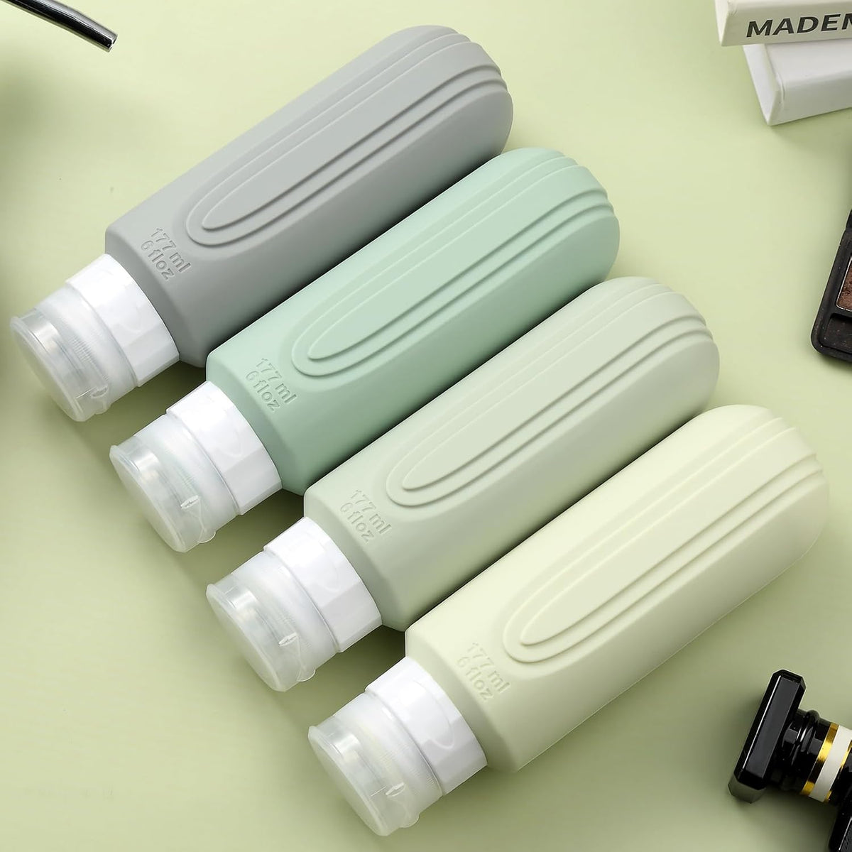 Travel Bottles for Toiletries, Large 6oz Oversize Containers, BPA Free Leak Proof Tubs Refillable Liquid Traveler Accessories with Toiletry Bag for Cometic Shampoo and Lotion Soap (4 Pack)