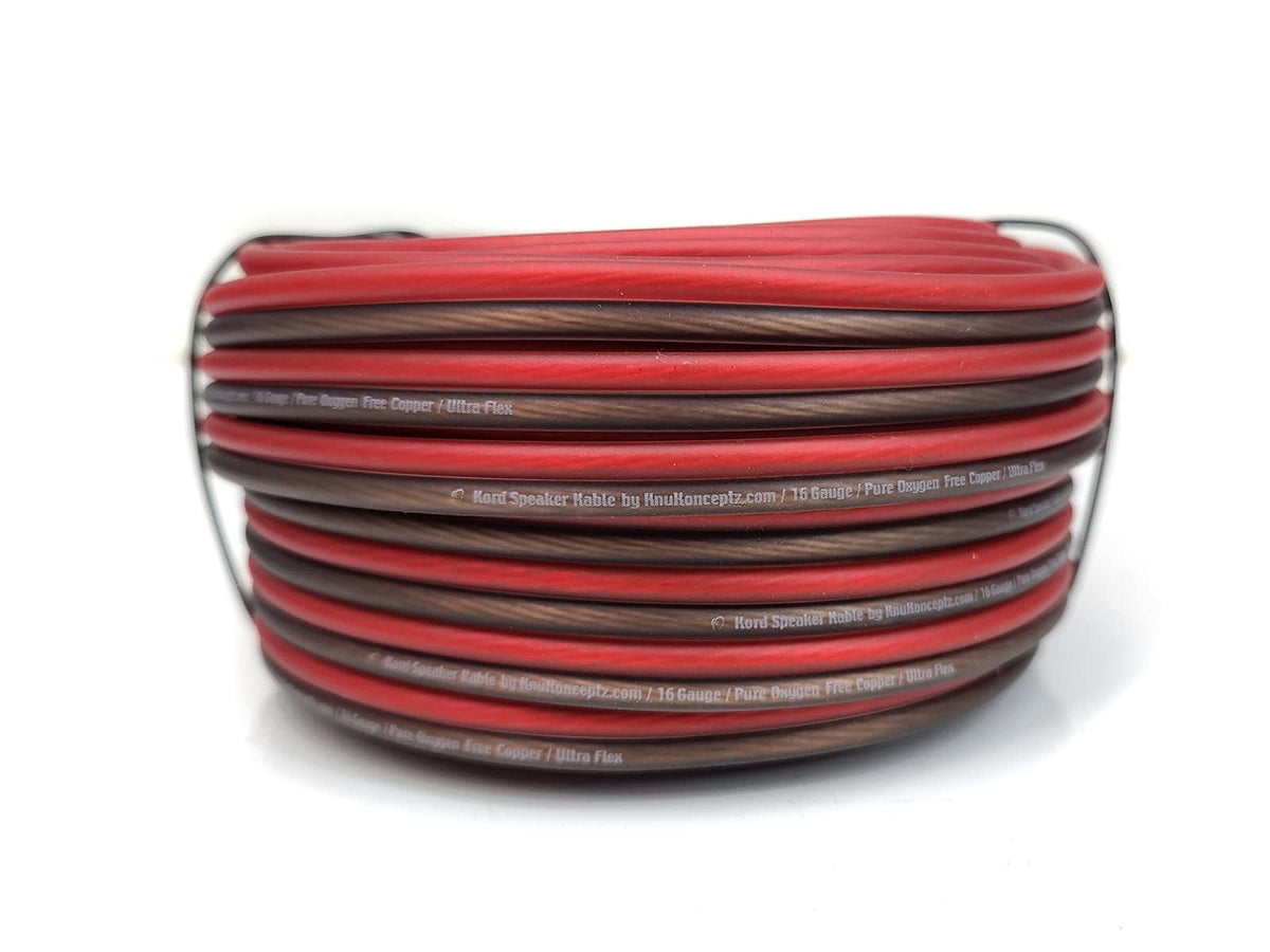 KnuKonceptz Kord Speaker Kable 16 Gauge Oxygen Free Copper Speaker Wire 100 Red/Black