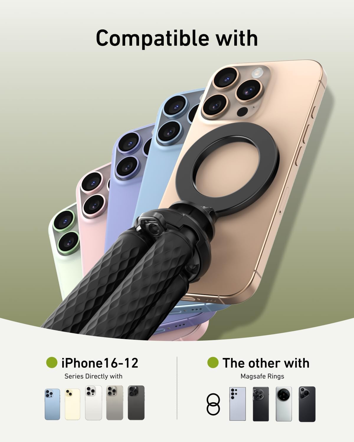 TELESIN Magnetic Flexible Tripod for iPhone, Mini Bendable Tripod Phone Stand for Magsafe Stroller Treadmill Tube Motorcycle Arm Phone Holder Selfie Stick for Video Recording for Phones Action Camera