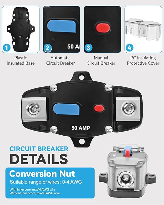 BULVACK 150 Amp Circuit Breaker with Manual Reset Waterproof Inline Fuse Inverter for Marine Trolling Motors Boat ATV Manual Power, Suface Mount, 12V-48V DC