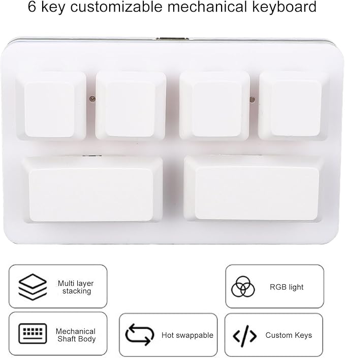 Fabater 6 Key Gaming Keyboard USB Wired Keypad One Handed Mechanical Gaming Keyboard Programming Macro Pad RGB Keypad for Gaming Office