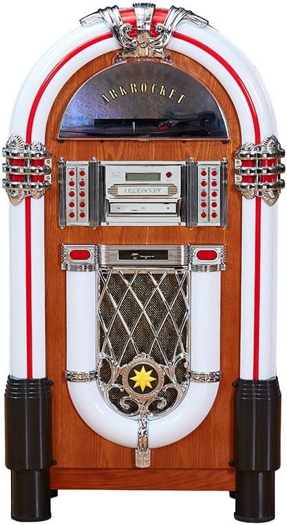 Arkrocket Taurus II Mid-Size Jukebox Entertainment Center Bluetooth Vinyl Record Player Turntable CD Player Radio SD USB Player (Maple)…