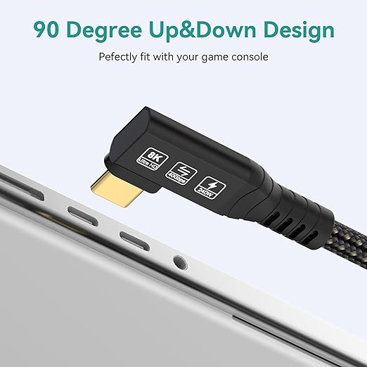 CHENLENIC USB4 Cable, with Thunderbolt 4, 240W Charging, 40 Gbps Data Cable, 8K @ 60Hz HDR, USB C to USB C Cable, 90Degree for Hub, Dock MacBook, M2, M3, Mac SSD (90Degree USB4 40G 240W 0.5M)