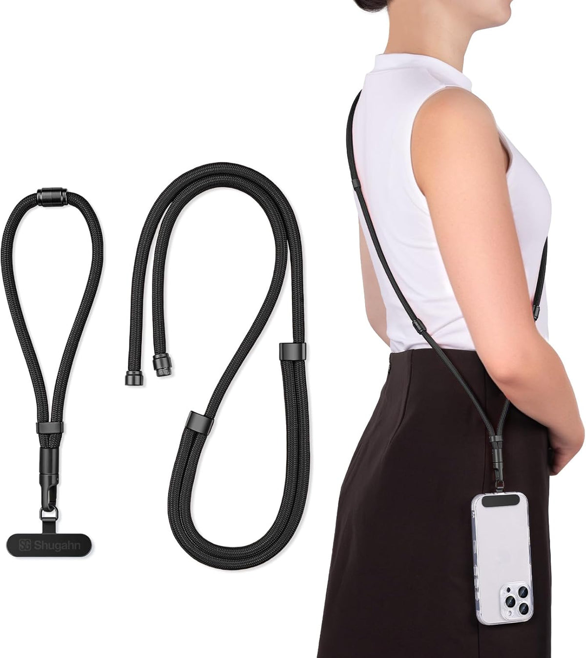 Adjustable Phone Lanyard - Phone Wrist Strap, Cell Phone Crossbody & Neck Hanging - 3-in-1 Universal for Most Smartphones(Black)