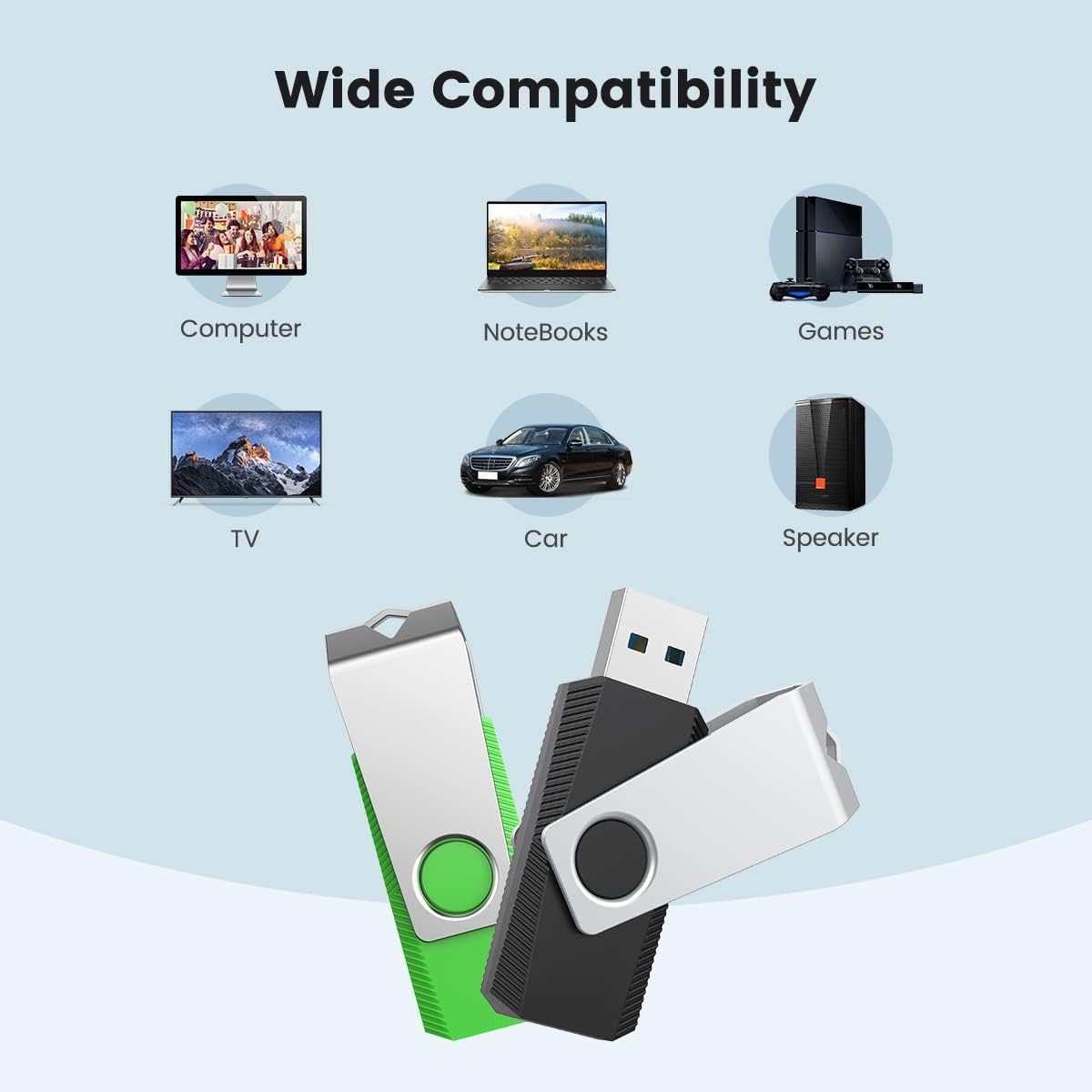 Aiibe 64GB Flash Drive 3.0 10 Pack 64GB USB 3.0 Thumb Drive USB Drive 64 GB Jump Drives Memory Stick Multi Pack 64 GB Flash Drives (64G, 10 Pack, 5 Mixed Colors: Black Red Cyan Green Purple)