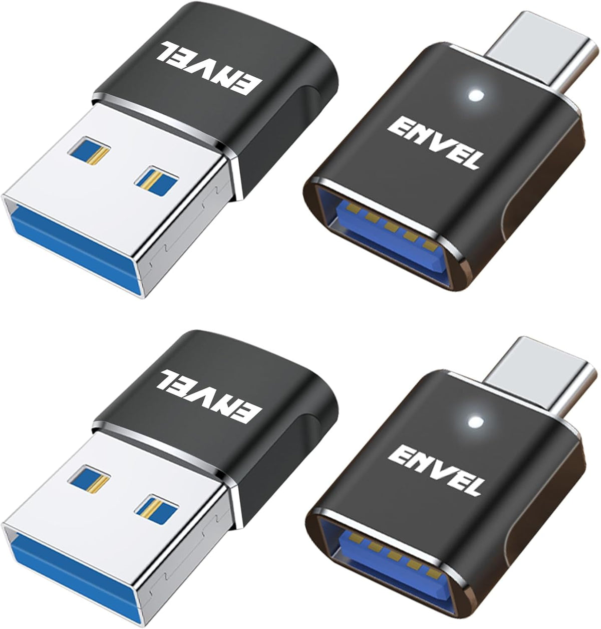 ENVEL USB to USB C Adapter, USB3 5Gbps High Speed Data Transfer, OTG Converter Thunderbolt3 to USB Female Compatible with Apple iWatch iPhone 15 Pro Max iPad Air 4 5 Mini 6 (Black, USB A/C Male)