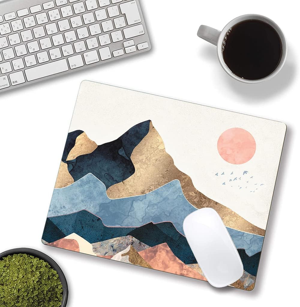 Mouse Pad, Cute Mountain Sunrise Mouse Pads, Square Washable Cloth Personalized Mouse Mat with Design, Gaming Office Home Non-Slip Rubber Base Computer Mousepad