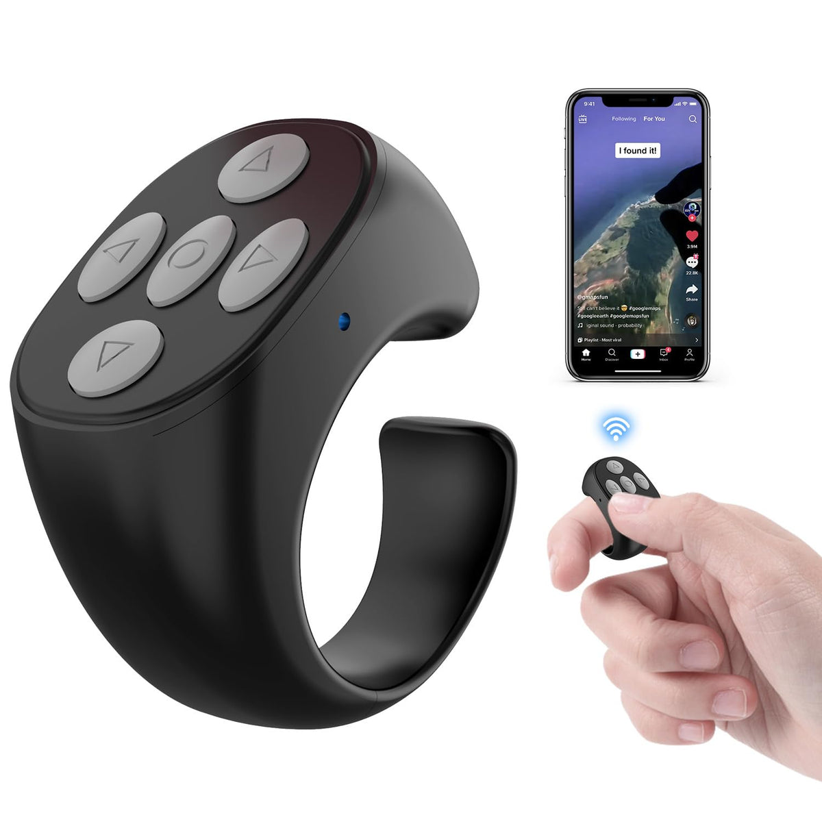 Iesooy Fingertip Wireless Bluetooth Remote Control, Fingertip Ring, Scrolling Ring Remote Control Page Turner