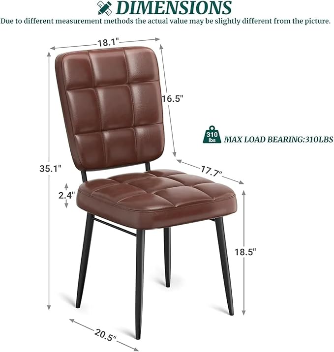 Adjustable Office Computer Chair with Armrest 2pcs Leather Upholstered Dining Chairs with Thick Cushion High Backrest and Metal Legs(Turmeric)
