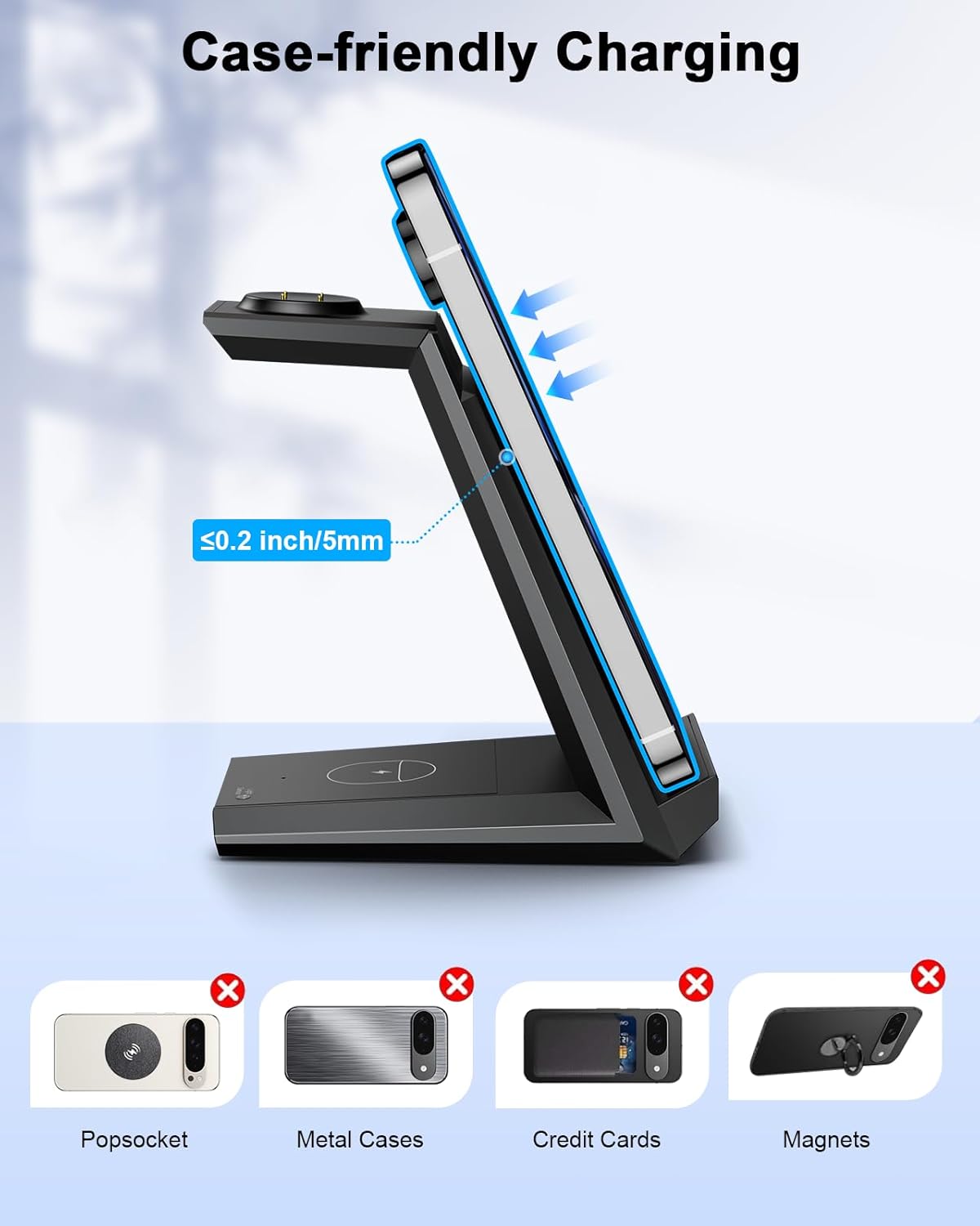 NANAMI Wireless Charger for Google - 3 in 1 Wireless Charging Station Fast Charger Stand Dock for Pixel 9 Pro XL/9/Fold/8/7/7A/6,Buds Pro 2/Pro, Watch 3/2,Fitbit Versa 4/Sense 2(Not for Pixel Watch 1)
