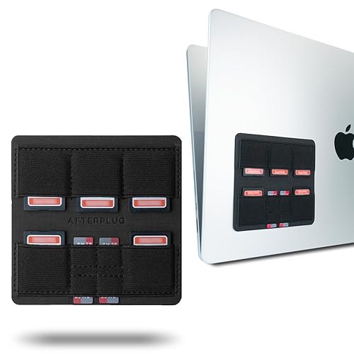 Afterplug Ultra Slim Adhesive SD & MicroSD Card Holder for Laptops, 9 Slots for 5 SD and 4 MicroSD Cards, Black
