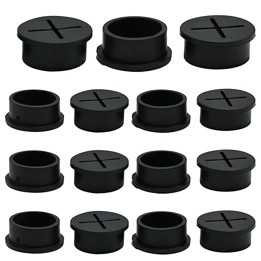 BOPOREAE Desk Grommet, 1 in 25 mm Black 15 Pcs Silicone Rubber Grommets