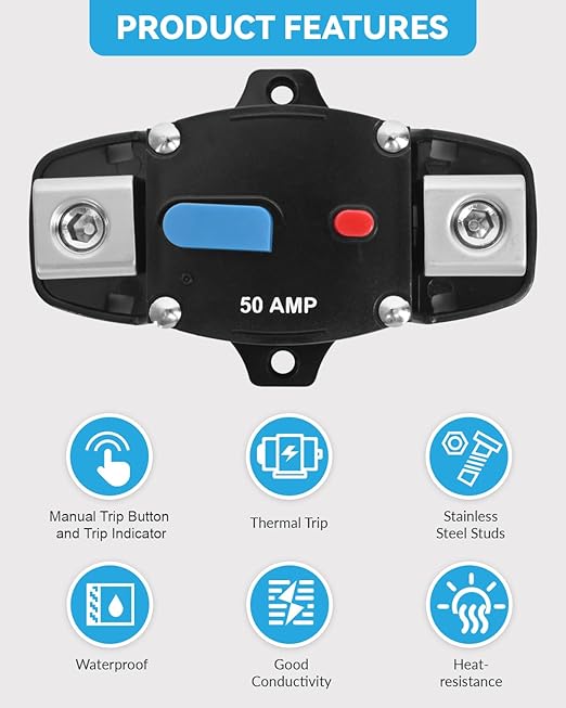 BULVACK 30 Amp Circuit Breaker 12-48 Volt DC 30A Self Recovery Resettable High Amp Circuit Breaker with Manual Reset Button for Automotive RV Marine Boat Car Audio and Amps Protection