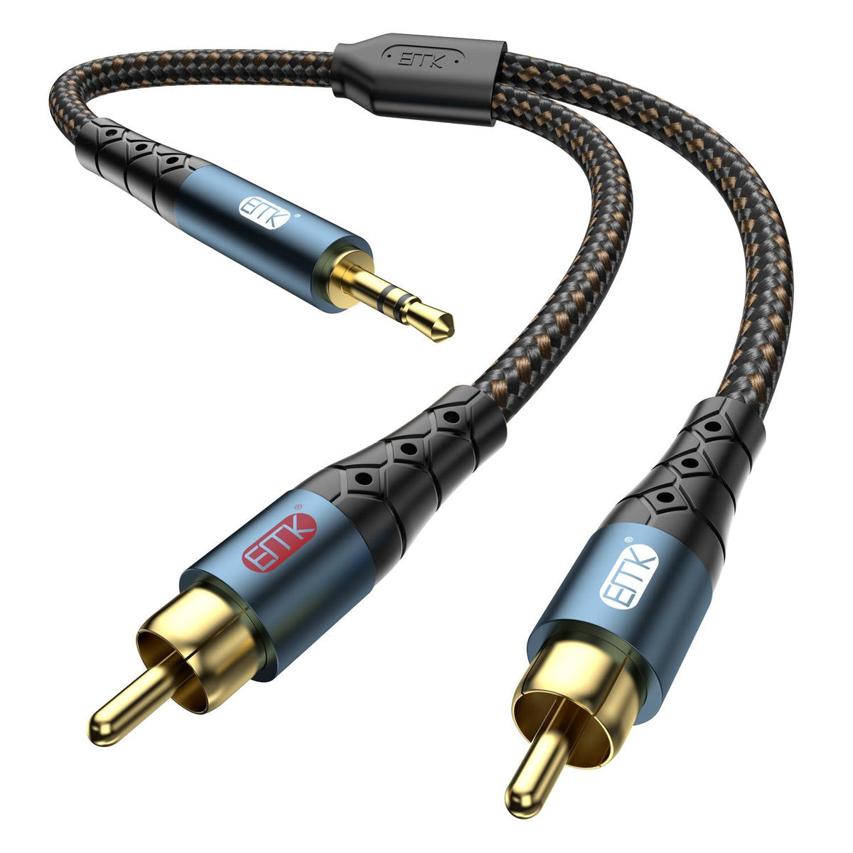 EMK 3.5mm to 2RCA Cable 24K Gold-Plated Nylon Braided RCA to Auxiliary Stereo Audio Headphone Male to Male 1/8 to RCA Cord for Tablet,Subwoofer,Home Theater,DVD Speaker,MP3/MP4,Player 3.3ft/1m