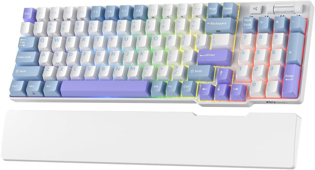 RK ROYAL KLUDGE RK96 RGB Limited Ed, 90% 96 Keys Wireless 3-Mode BT5.0/2.4G/USB-C Hot Swappable Mechanical Keyboard w/Wrist Rest, Volume Control, Software, Massive Battery, RK Pale Green Switch