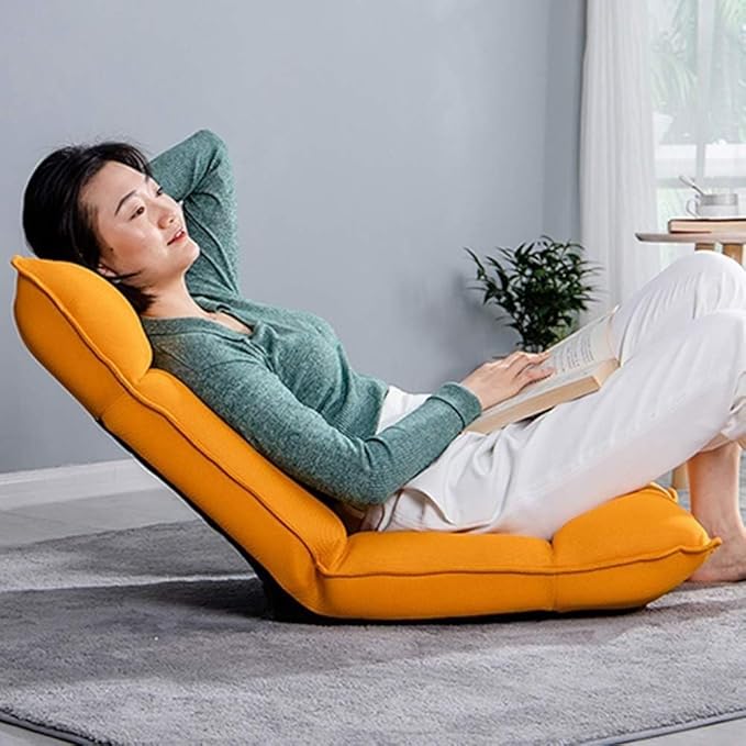 Tatami Floor Chair Sofa Lightweight and Mobile Perfect Back Gaming Chair Support Great Folding Adjustable for Gaming and Studying(Orange)