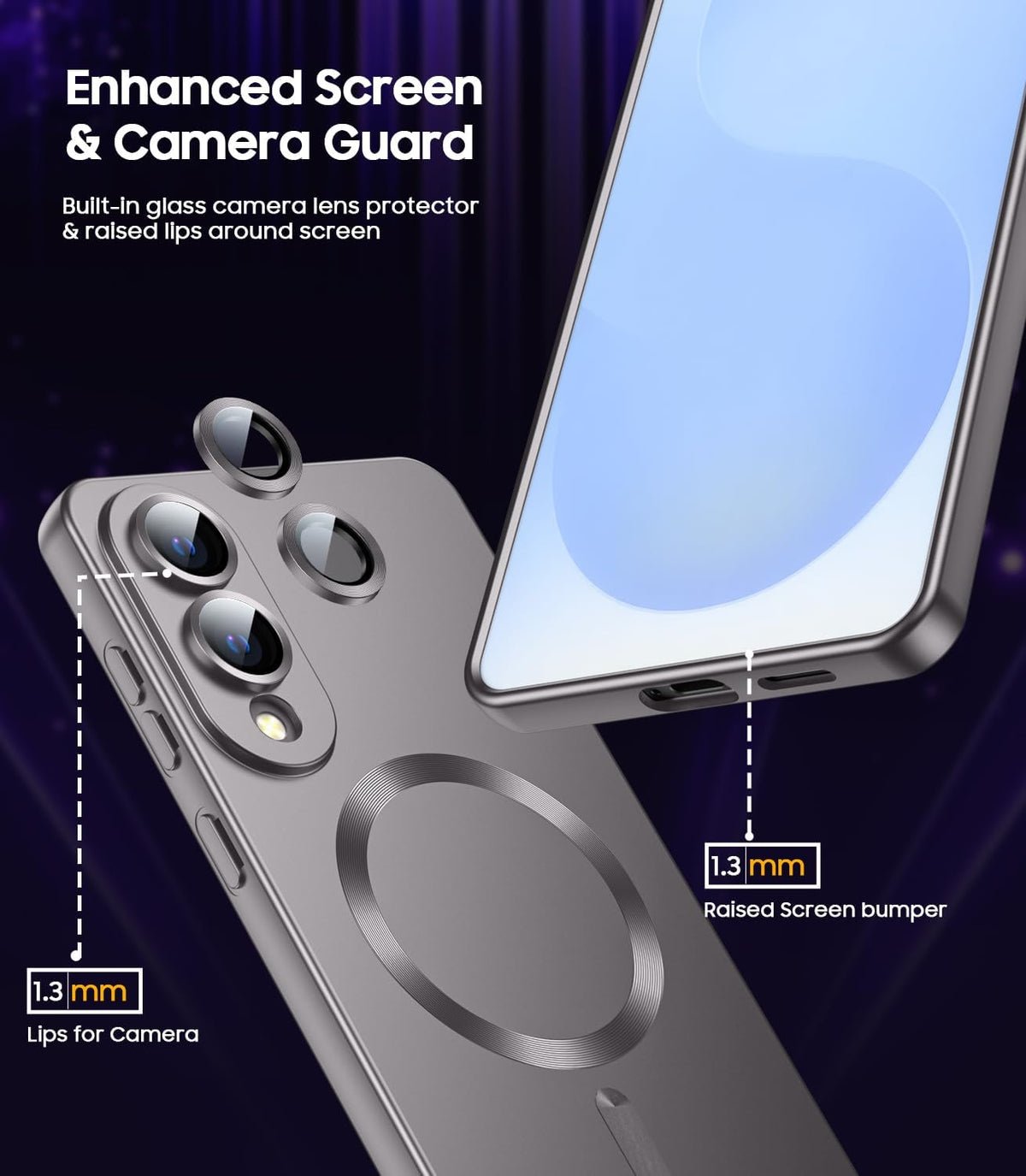 Magnetic for Samsung Galaxy S25 Edge Case [Compatible with MagSafe][Built-in Camera Lens Protector] Slim Soft Silicone Bumper Shockproof Metallic Luster Phone Case (Gray)
