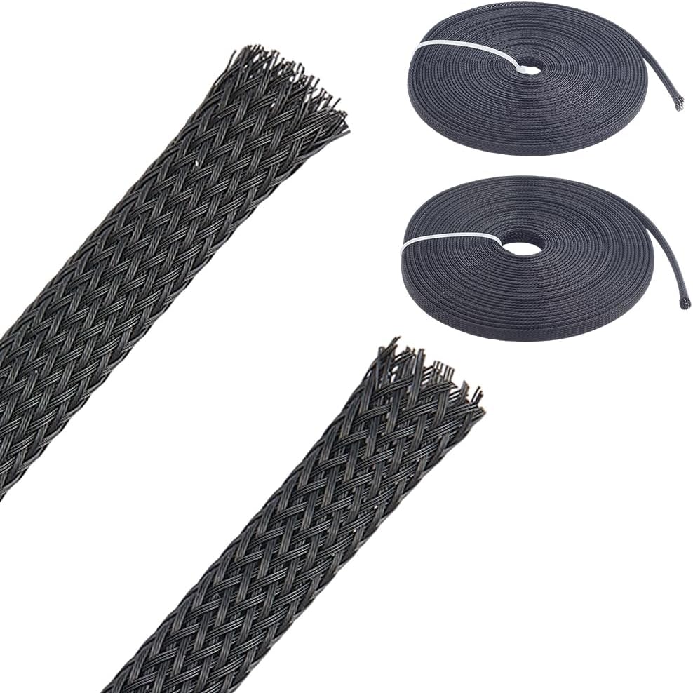65.6 2 ft Sizes PE Cable Protectors Expandable Braided Sleeving Tubing Flexible Wire Mesh Sleeve Loom Black Wiring