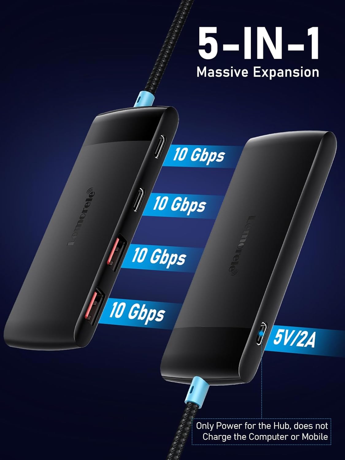 USB C Hub with 10Gbps 2 USB 3.2 & 2 USB C 3.2, Charging Port,USB Port Extender for MacBook Pro/Air,Acer Aspire, HP Dell Laptops,iPad Pro, iPhone 15/15 Pro Max,etc.,0.65ft Cable
