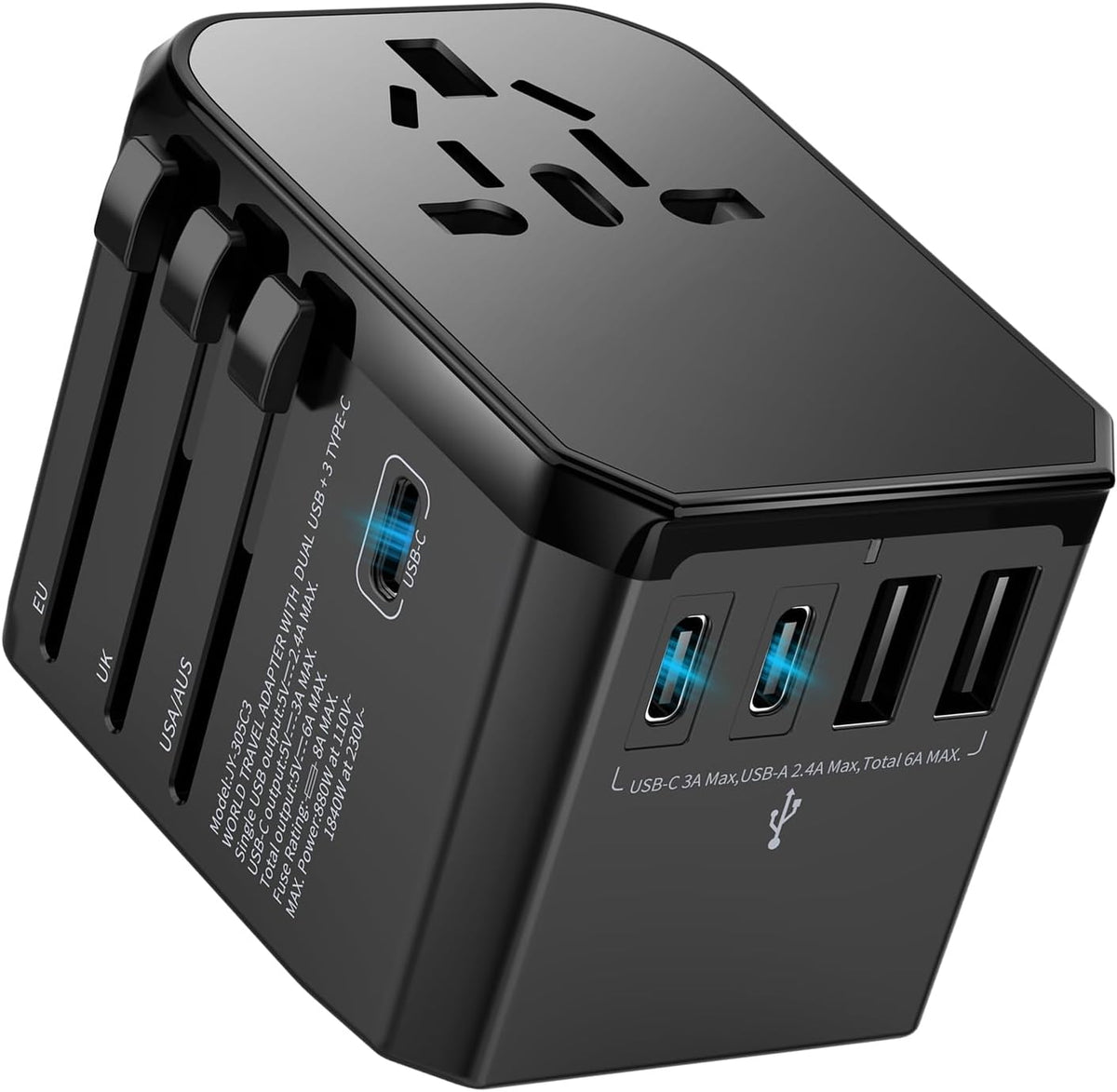 Universal Travel Adapter International Plug - European Travel Plug Adapter Worldwide US AUS EU UK Spain Germany Ireland Italy - All-in-one Travel Outlet Power Adapter with 3 USB C 2 USB A