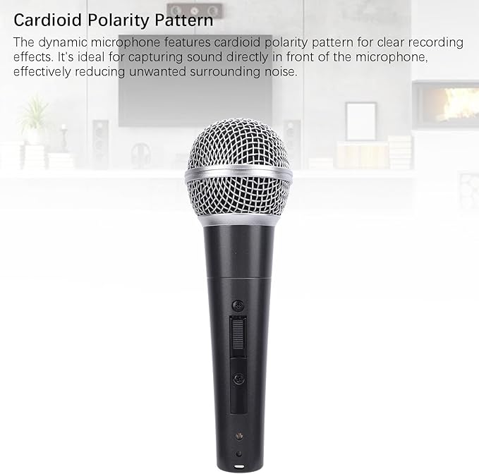 Wired Dynamic Microphone Cardioid Moving Coil Handheld Microphone Set with Shock Absorber for Active Speakers Mixers Amplifiers Low Latency Plug and Play Mic (Black)
