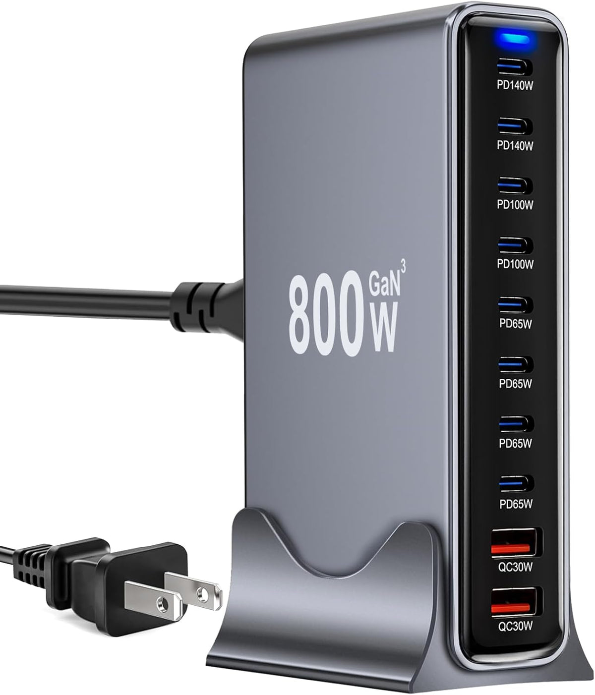 800W USB C Fast Charger Block, 10 Port USB Charging Station, GaN Ⅲ Pro Double 140W PD PPS Port Fast Charging Station,Laptop Wall Charger Compatible with HP,DELL,MacBook Pro,iPhone 16,Galaxy S24