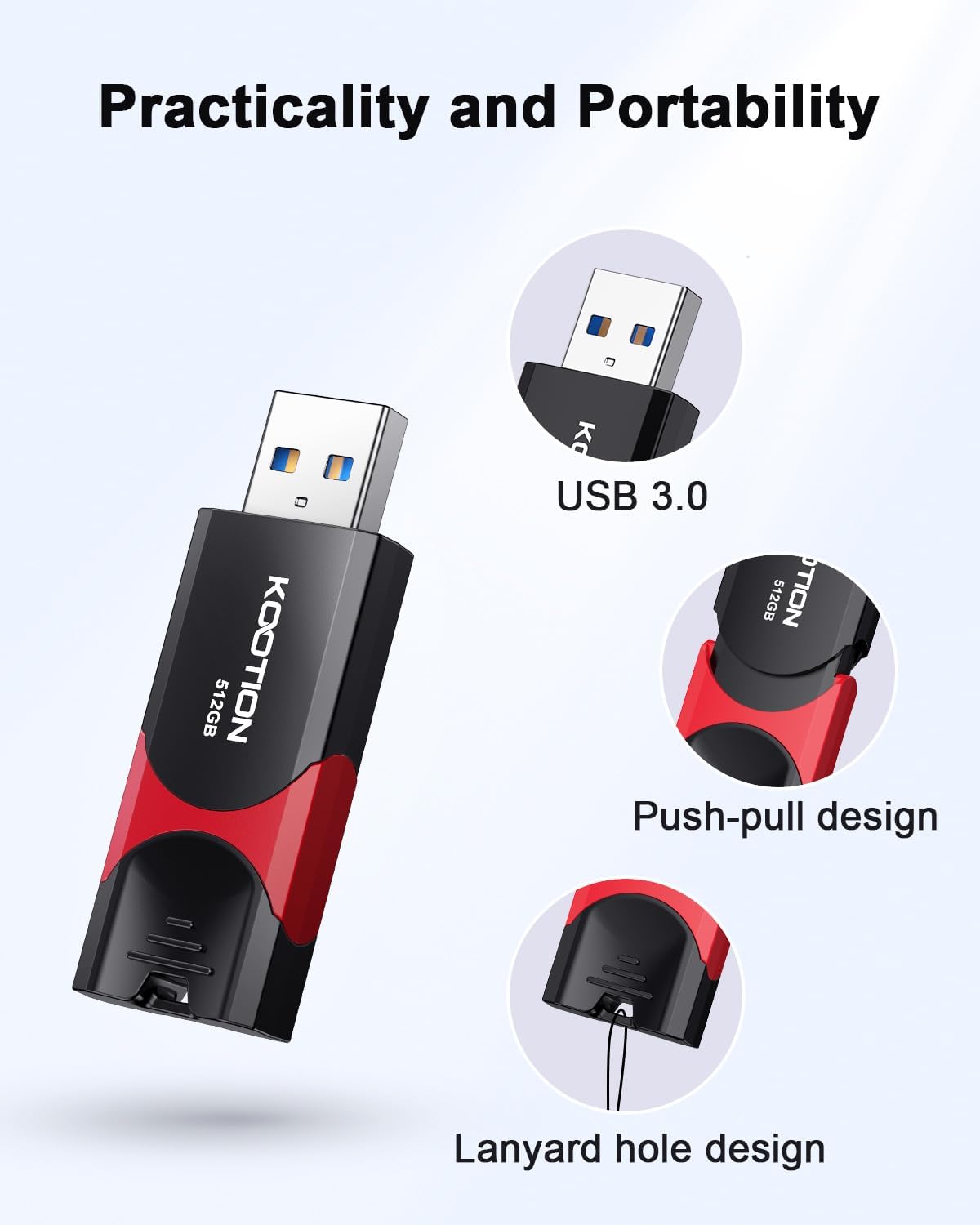 KOOTION 512GB USB Flash Drive 3.0 Thumb Drive, Retractable Zip Drive USB Memory Stick for Backup, Compatible with Laptop/TV/Mac Book/Car Audio