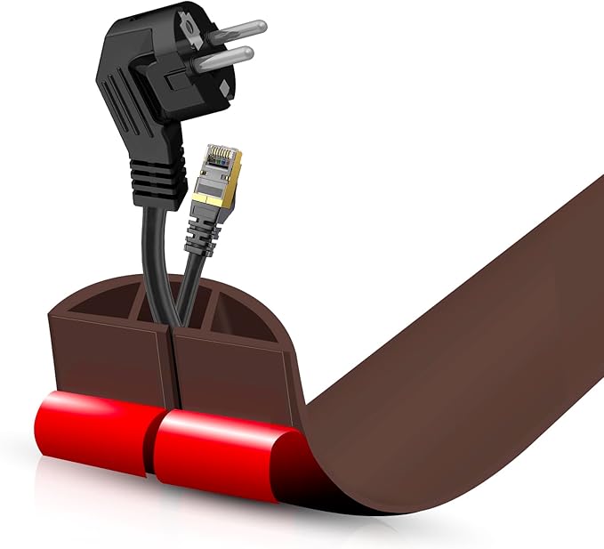 Floor Cord Cover Self Adhesive Cord Hider,3.3FT Cable Management, Extension Strip Protector for Wires, Prevent Cable Trips for Offices, Gyms, Exhibitions Cavity:0.51"(W) x 0.3"(H) Coffee