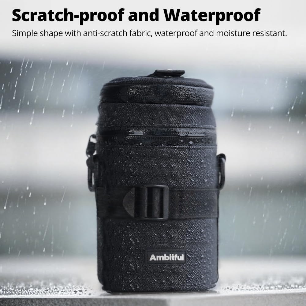80 155 mm (3.15 6.10 AMBITFUL Thick Camera Lens Pouch Case, Water/Dust/Shock Protection Lens Pouch for DSLR Camera Lens