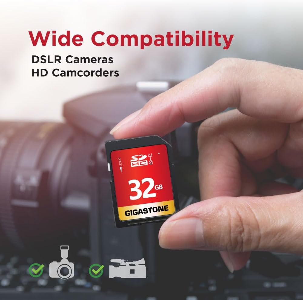 Gigastone 32GB 2-Pack U1 10 2 SD Card UHS-I Class SDHC Memory Card High-Speed Full HD Video Compatible with Canon
