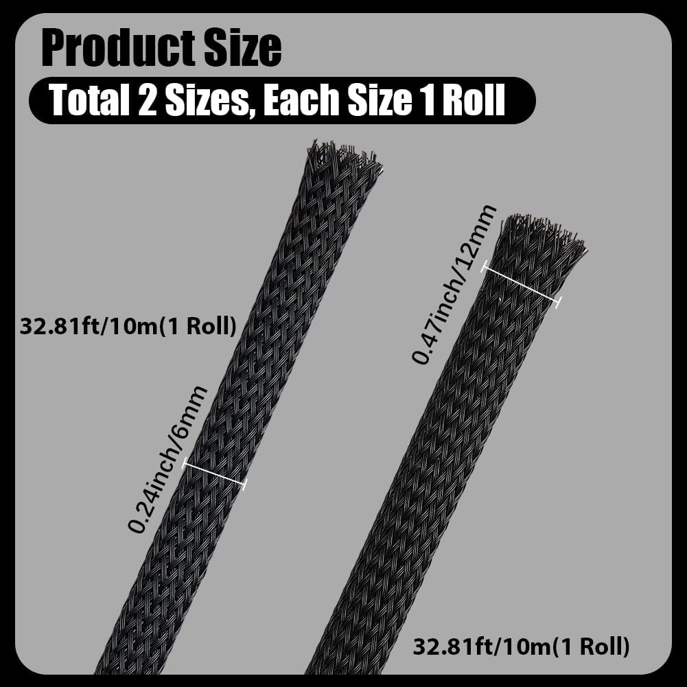 65.6 2 ft Sizes PE Cable Protectors Expandable Braided Sleeving Tubing Flexible Wire Mesh Sleeve Loom Black Wiring