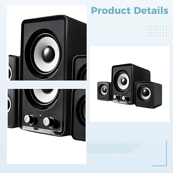 USB Computer Speaker with 360° Surround Sound Wired Subwoofer for Desktop Gaming Volume Control Black Ideal for Pc and Laptops