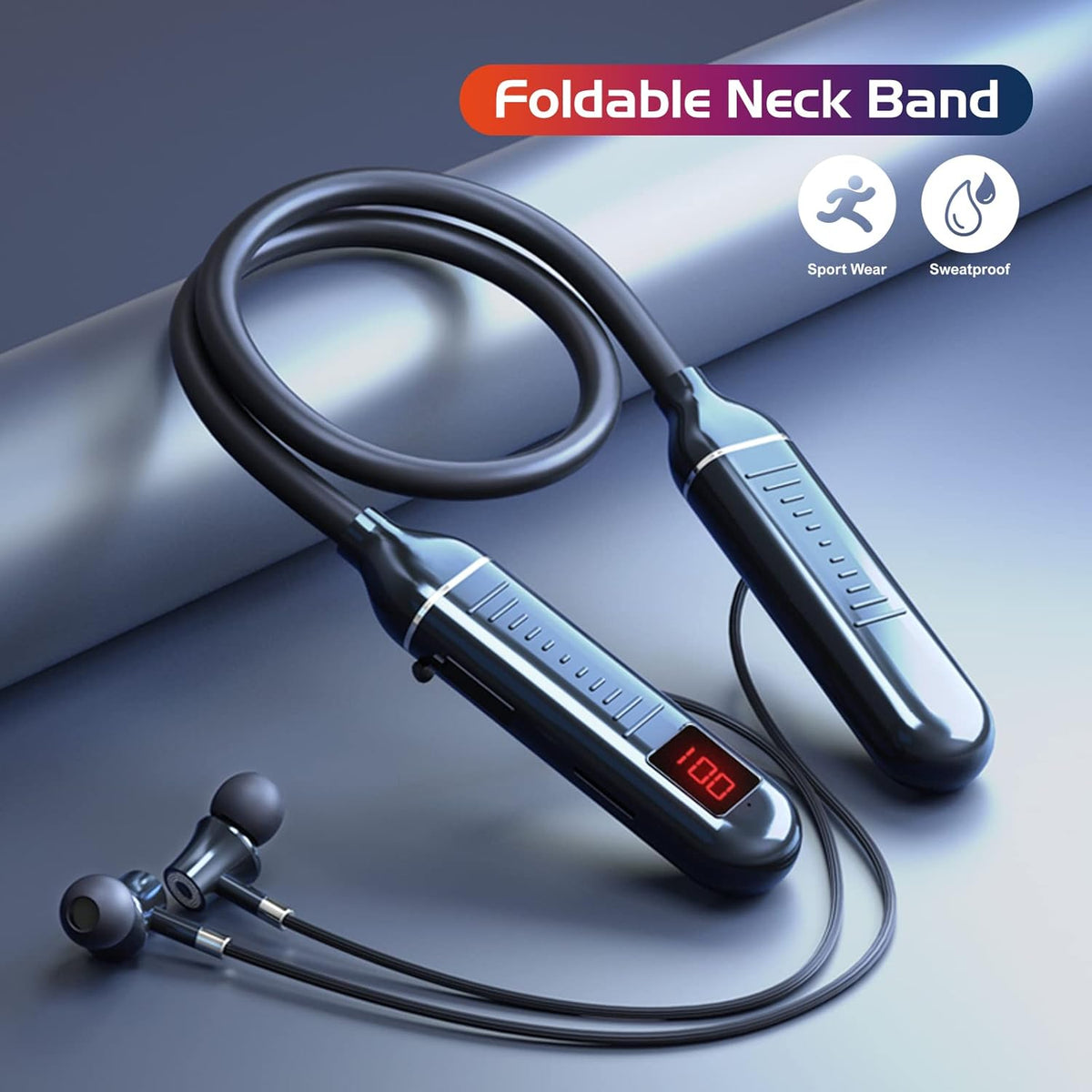 100 Hours Playtime Neckband Bluetooth Headphones, Wireless Earphones with Microphone, Game Mode, USB-C Fast Charging