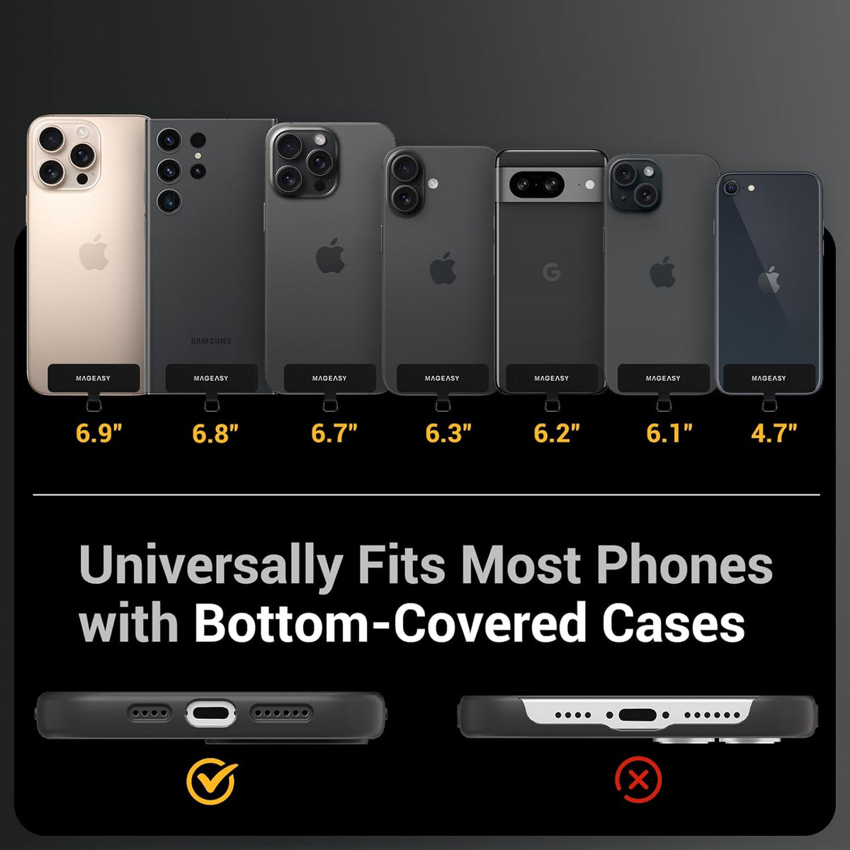 MAGEASY Universal Cell Phone Lanyard Crossbody - Anti-Theft Crossbody Phone Strap for iPhone 16 Pro Max & Most Smartphones, for Men & Women | 20mm (Galaxy Gray)