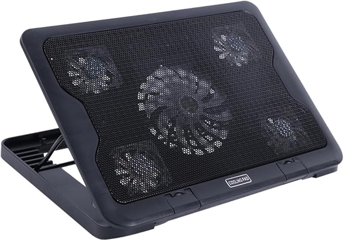 USB Laptop Cooling Pad with 5 Fans Cooler Base Anti-Skid Multi-Angle Adjustable Cooling Stand for Notebooks and Gaming Laptops