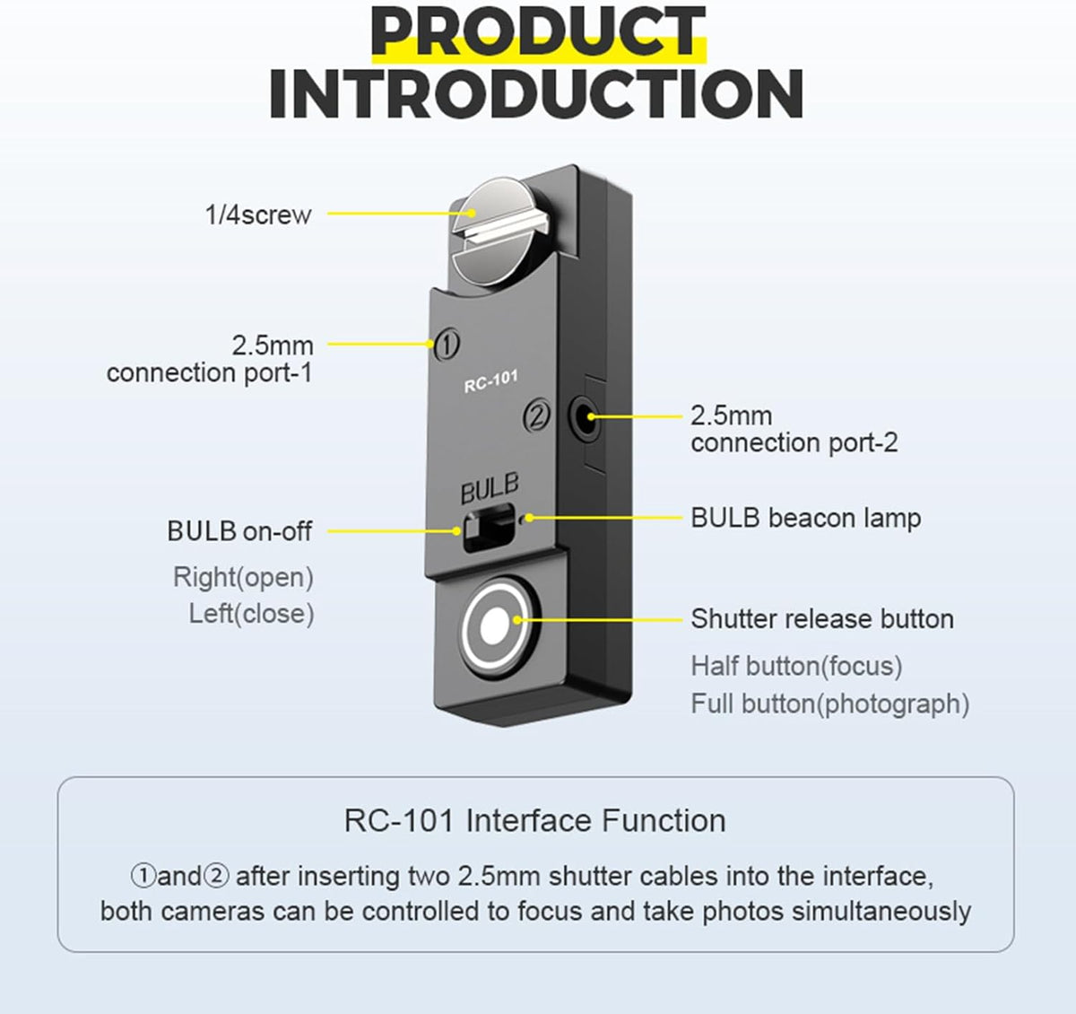 for hasselblad Cable Shutter Cable Release Remote H2F,H3DII,H4D,H5D-40,H6 Two Cameras in sync Button 1/4 Stabilizer Extension Photo Key Accessories. Small Size Control (RC101-2.5A H)