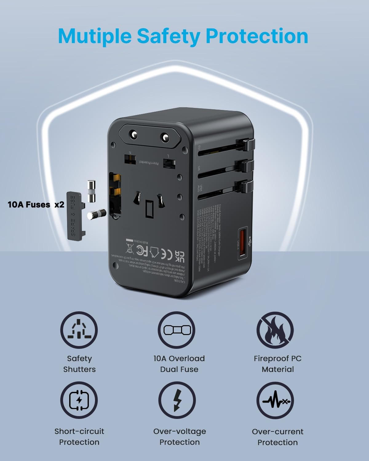 Universal Travel Adapter, VINTAR 100W GaN International Power Adapter with 3 USB-C PD Fast Charging and 2 USB-A QC, All-in-one Outlet Converter Charger for Europe UK USA AUS(Type C/G/A/I)