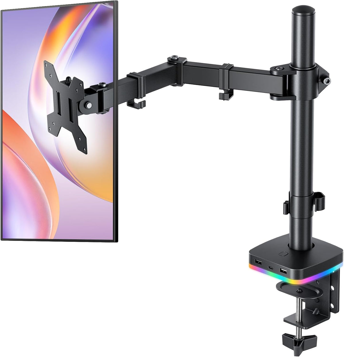 H&C(hcck&Cllassp) 3 13"-27" 17.6lbs, 75x75mm 100x100mm, RGB Single Monitor Stand, Monitor Arm with USB Ports, Charging