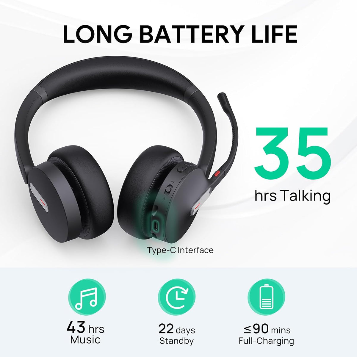 Yealink BH70 Dual Wireless Headset with Mic for Work, Bluetooth Headphone with Teams Certification, up to 35h Talk Time, 147g All-Day Wearing Comfort, Perfect for Open Office Home Hybrid Work, USB-A