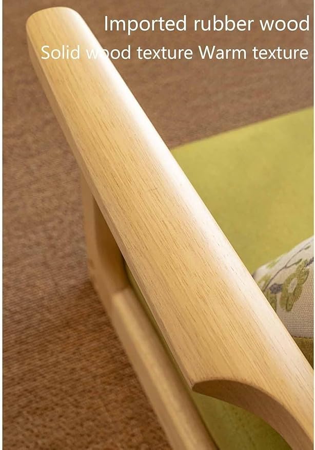 BTZHY Floor Chair Solid Wood Legless Tatami Chair with Armrests and Backrest Floor Chair Comfort Cushion Low Footstool for Windowsill Office and Home(Khaki)