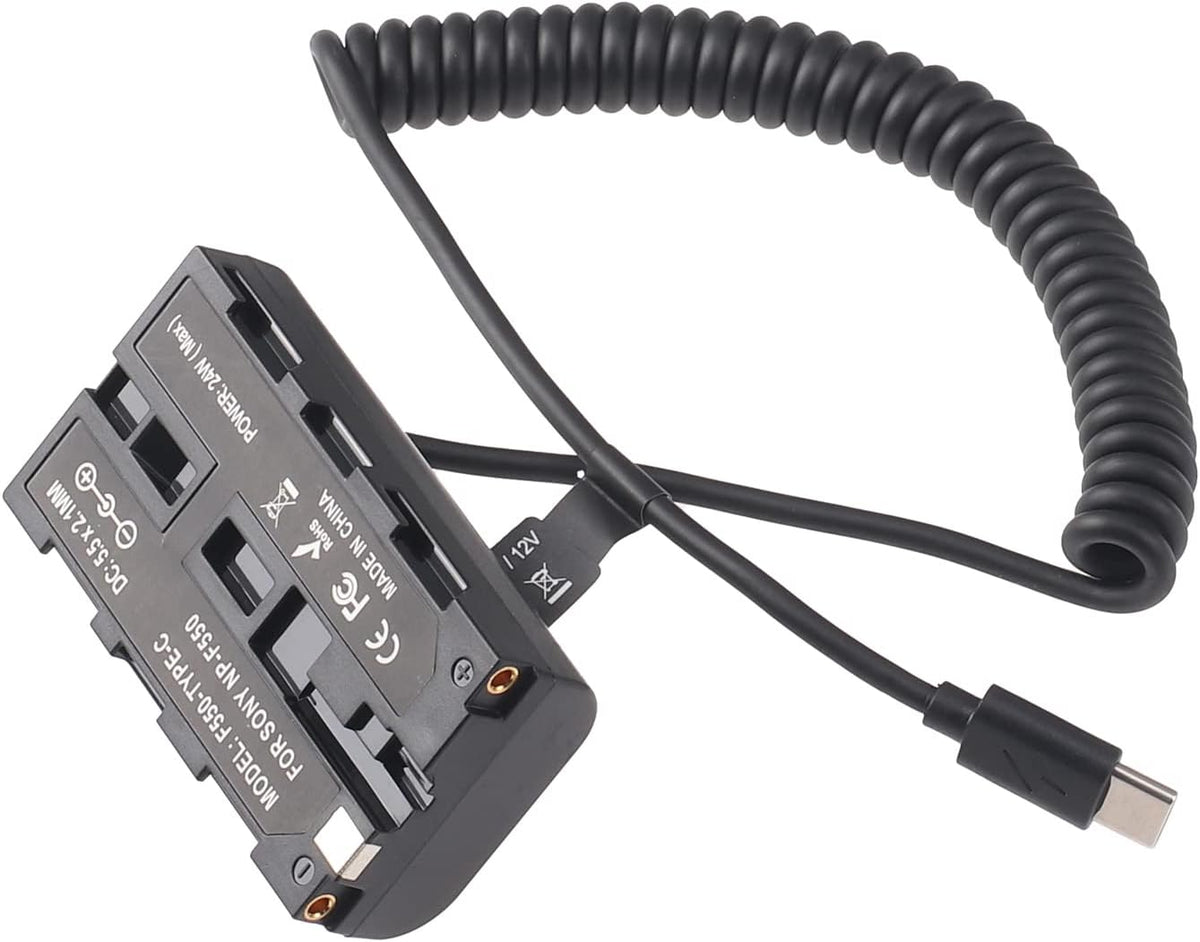 FocusFoto NP-F550 Dummy NP-F970 NP-F570 NP-F750 NP-F770 F960 F530 F330 USB-C to Battery Adapter Cable for Sony to Power