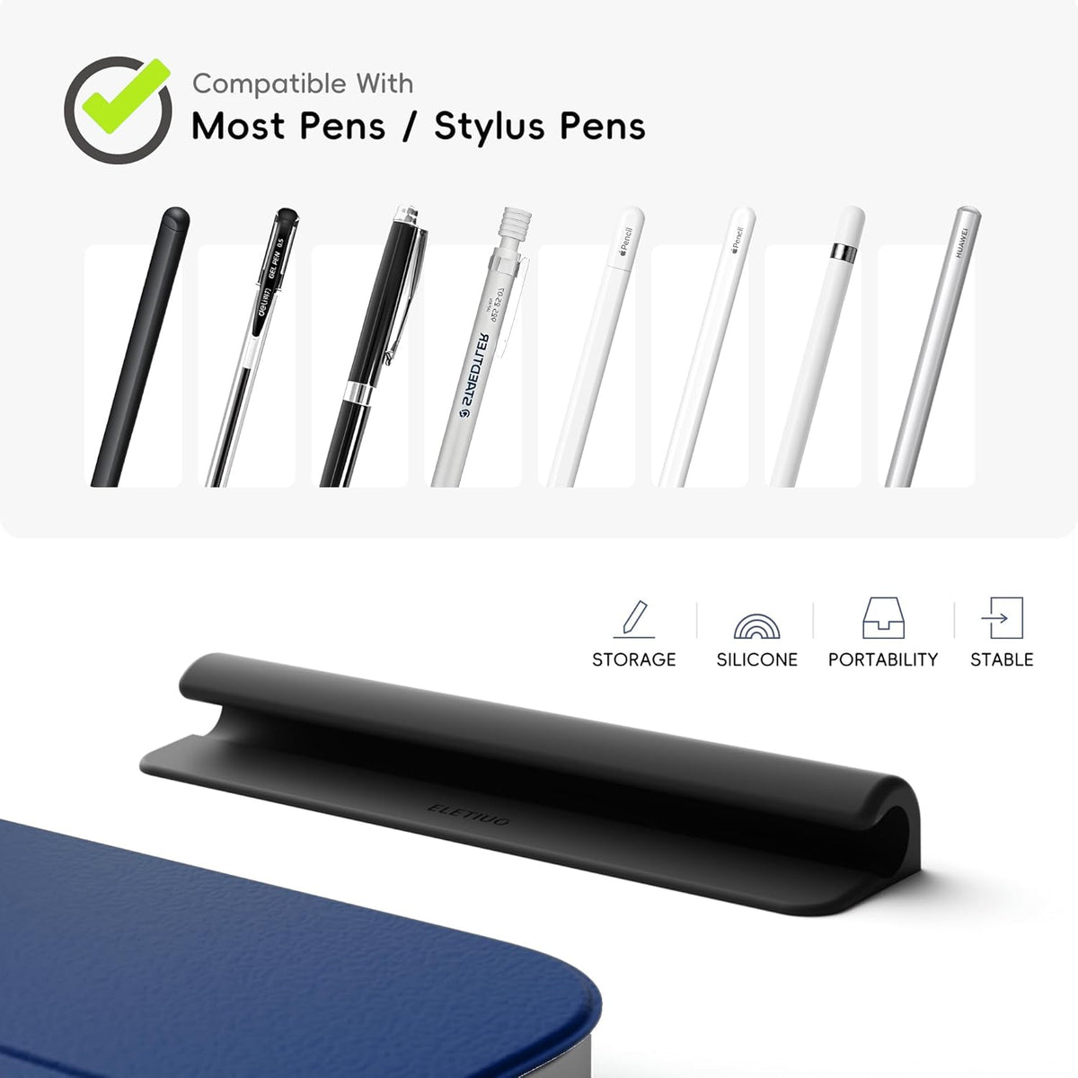 ELETIUO Silicone Pencil Holder Sleeve,Compatible with Apple Pencil (USB-C),Apple Pencil 1st/ 2nd Generation,Strong Adhesive Sticky Attached to iPad Case for Stylus Pens,Black